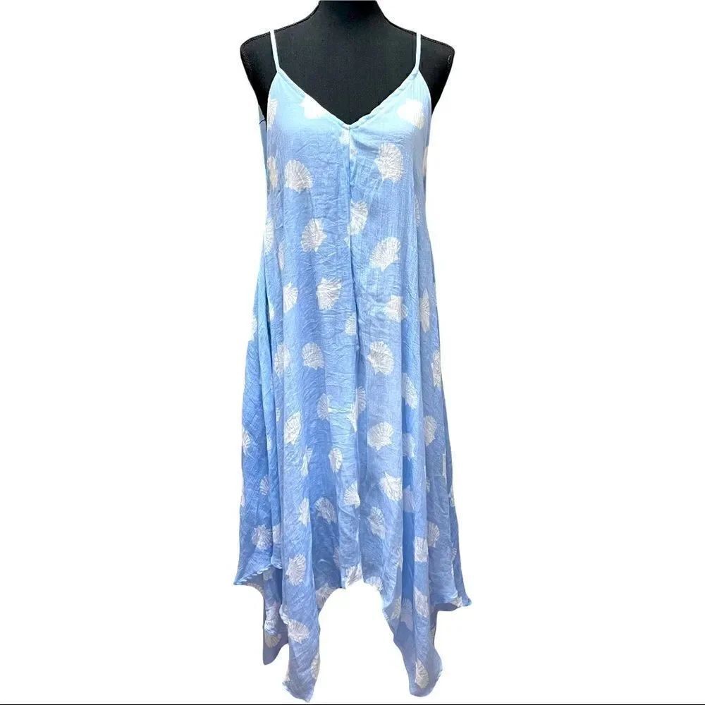 indiABoutique ONE SIZE Shell Print Crepe Asymmetrical Summer  Dress